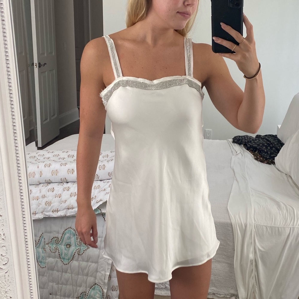 NWT Zara White Satin Jewel Dress - size M